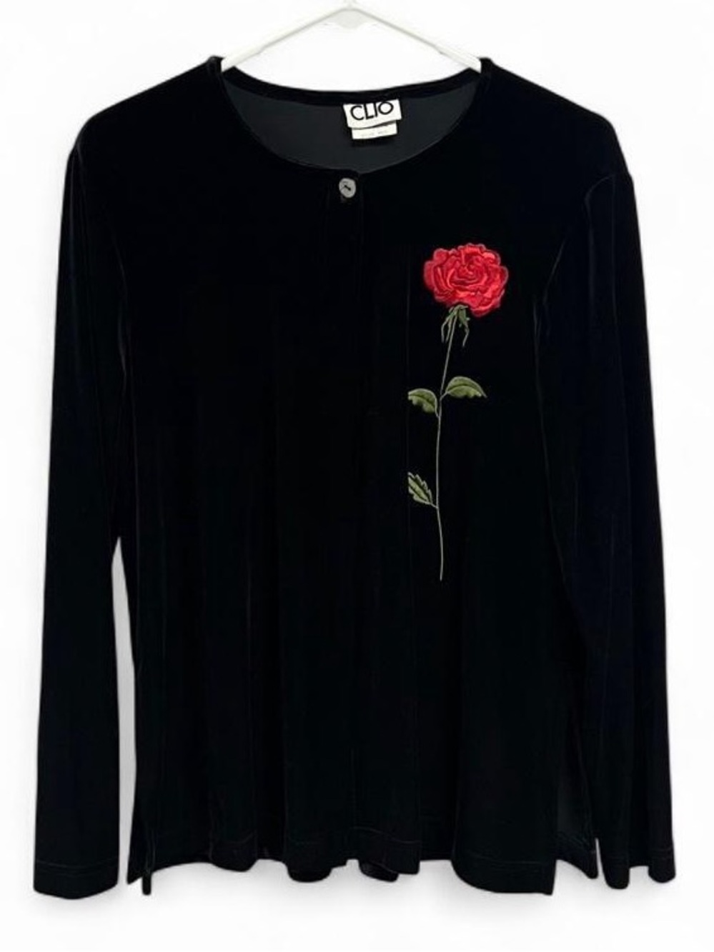 NWT Vintage Clio Velvet Embroidered Rose Long Sleeve Cardigan 90’s Size Medium